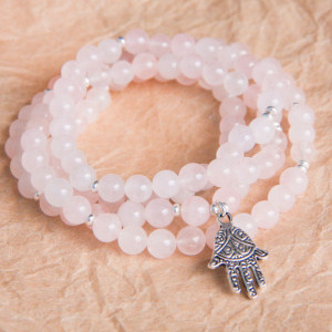 rose quartz meditation mala necklace