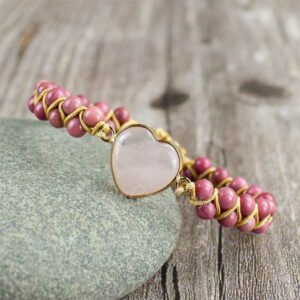 Rhodonite Crystal Heart Bracelet Valentine's Day Gift